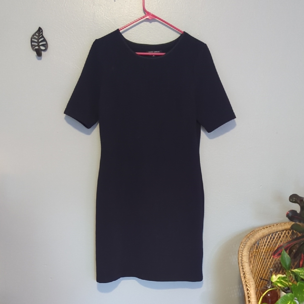 Mario Serrani Italy Textured Navy Blue Basic Short Sleeve Dress In Size Medium M